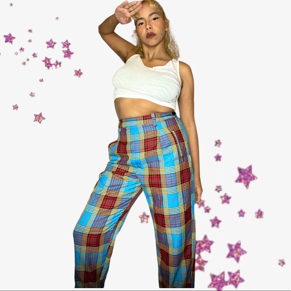 Blue Clash Martha High wasted, side zip Topshop pants.